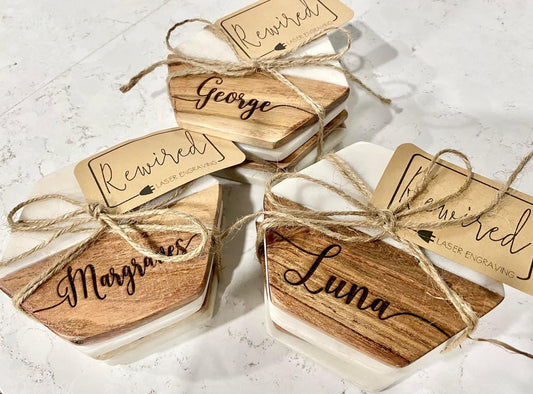 Marble and Wood Coaster Set